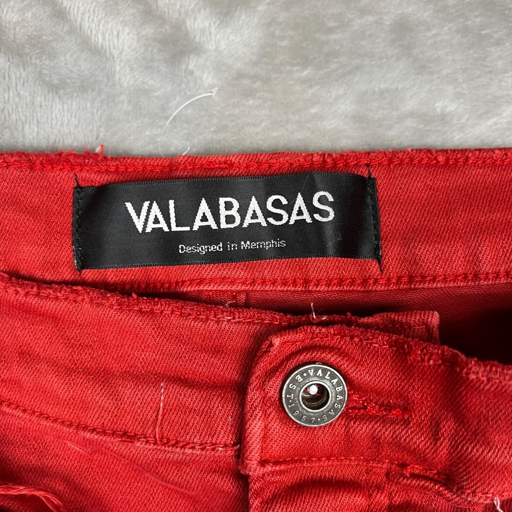 VALABASAS Red Denim Cargo Pants Distressed Ripped D-Ring Flare Leg 38x36 - Picture 11 of 16